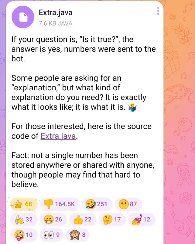 就在昨天，Nekogram(知名第三方TG客户端) 被爆出收集窃取用户手机号码，尽管他们在频道疯狂狡辩，不过他们这样做，一点也不奇怪以前Nekogram开发者推送内容为“你妈死了”的通知辱骂用户，且称反共者为“颠覆国家政权的反贼”，为什么还有人要用这个假开源间谍软件啊？😂ps