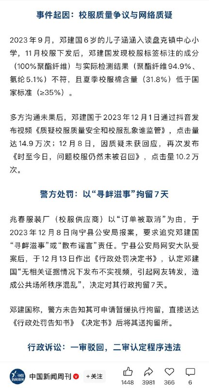 1. 敢在网上抱怨校服质量不好？以寻衅滋事拘留7天