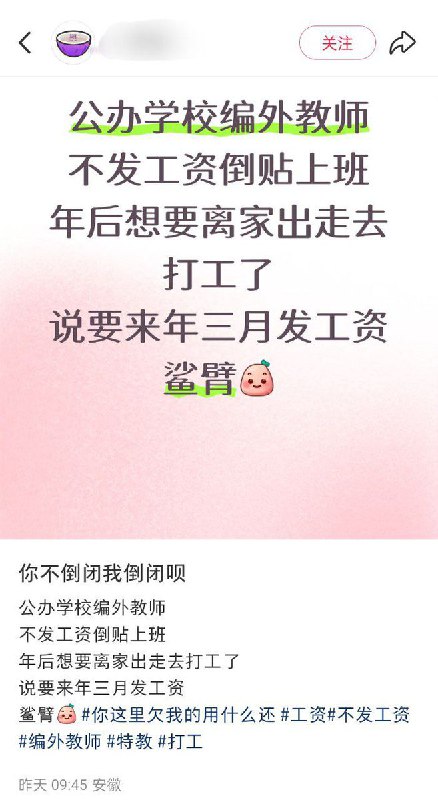 12月11日，安徽，编外教师发帖吐槽