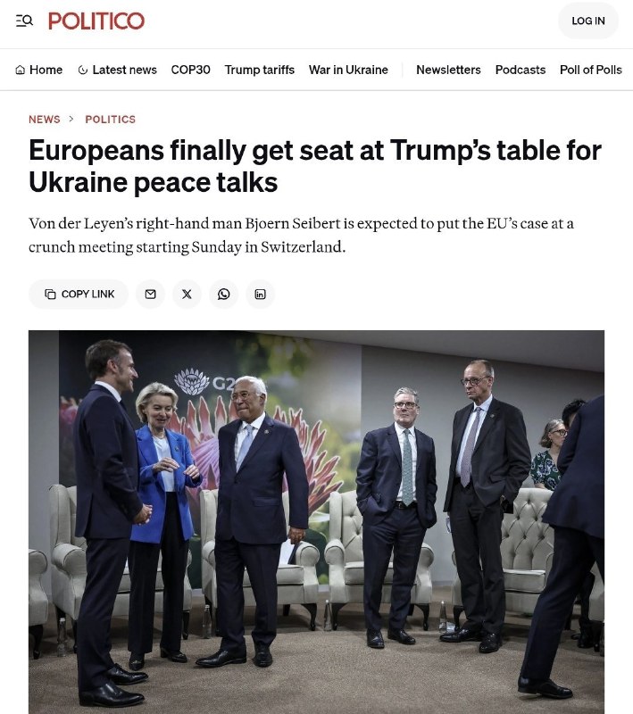 🚨欧盟和英国将参加和平计划谈判并提出反提案今天，欧盟和英国在日内瓦参加了和平计划谈判
