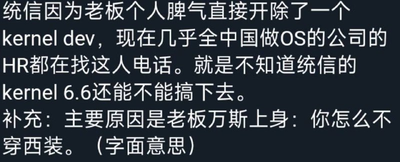 裁员裁到大动脉了，国产os的老板因为员工不穿西装直接裁掉裁员裁到大动脉了，国产os的老板因为员工不穿西装直接裁掉