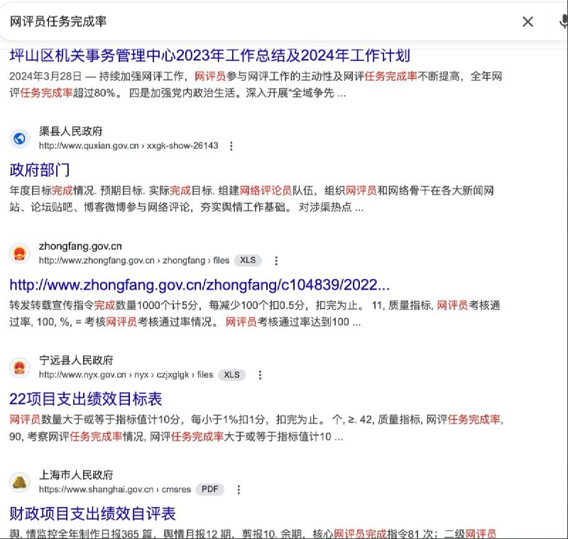 在网上搜索“网评员任务完成率”会发现很多各个地方政府的相关文档