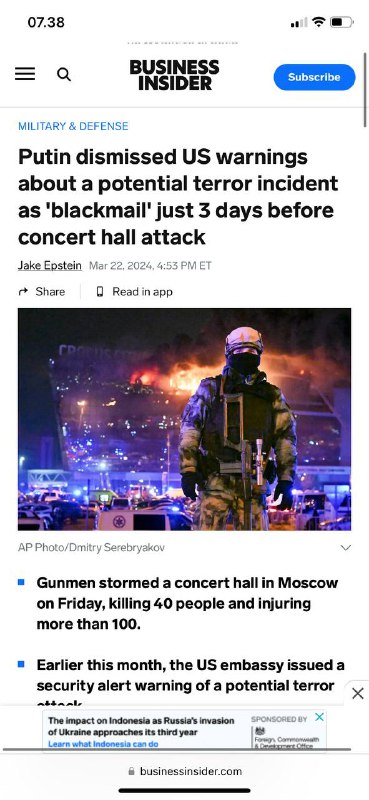 #普京在音乐厅袭击前3天将美国关于潜在恐怖事件的警告斥为“勒索”美国🇺🇸已警告杰克·爱泼斯坦美国东部时间2024年3月22日下午4