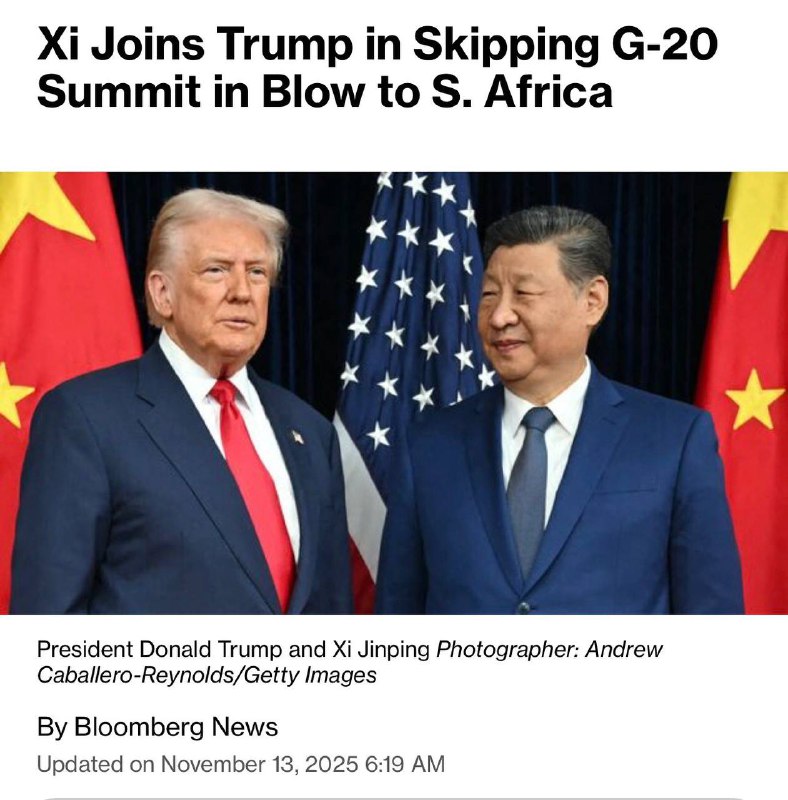 习近平宣布不参加南非举行G20峰会，这是习连续第二年缺席