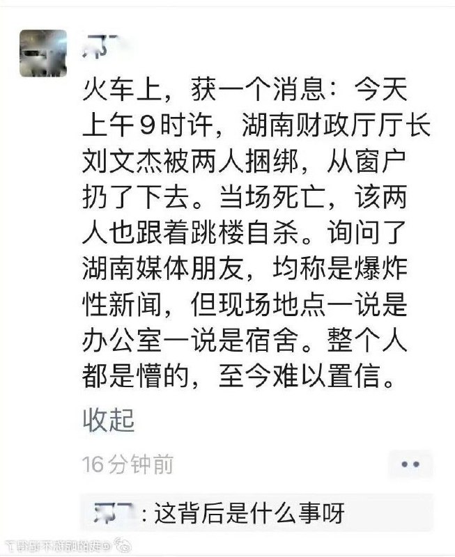 #杀人 #湖南财政厅 #刘文杰湖南财政厅厅长刘文杰被人捆绑从楼上扔下，凶手跟着自杀