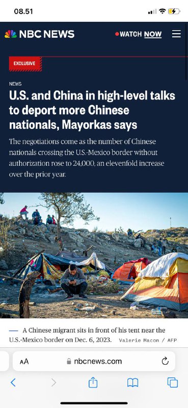 #美国🇺🇸和中国🇨🇳正在举行高级别谈判，以驱逐更多中国🇨🇳公民谈判之时，未经授权穿越美墨边境的中国🇨🇳国民人数增加到24,000人，比前一年增加了11倍