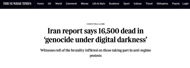 伊朗 镇压 行动导致 1.65 万人 死亡 33 万人受伤 #革命 #反政府 #抗议据《星期日泰晤士报》援引一份由伊朗国内医生编制的报告显示，在伊朗的动荡局势中，至少有 16,500 名抗议者被杀，约 330,000 人受伤