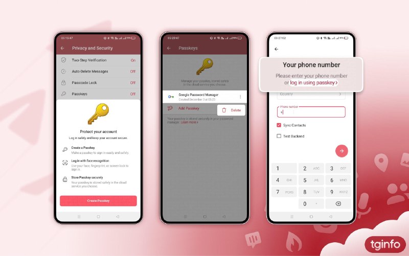 Telegram 将支持使用passkey登陆，无需输入验证码和电话号码目前，该功能仍在开发中，尚未完全实现