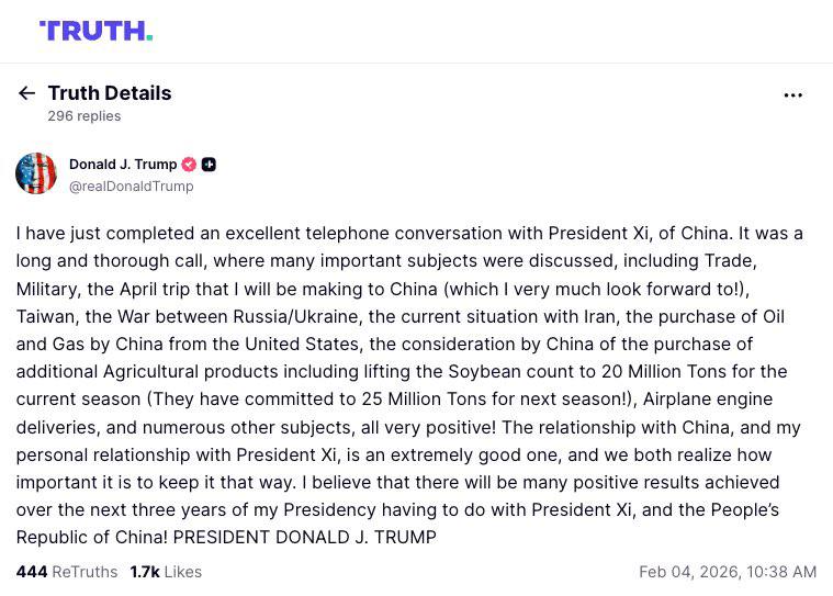 特朗普刚刚跟习近平通话了，似乎很开心