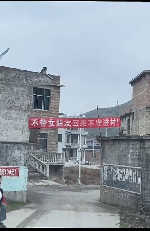2月10日，贵州黔东南大坪村入口处的横幅写着
