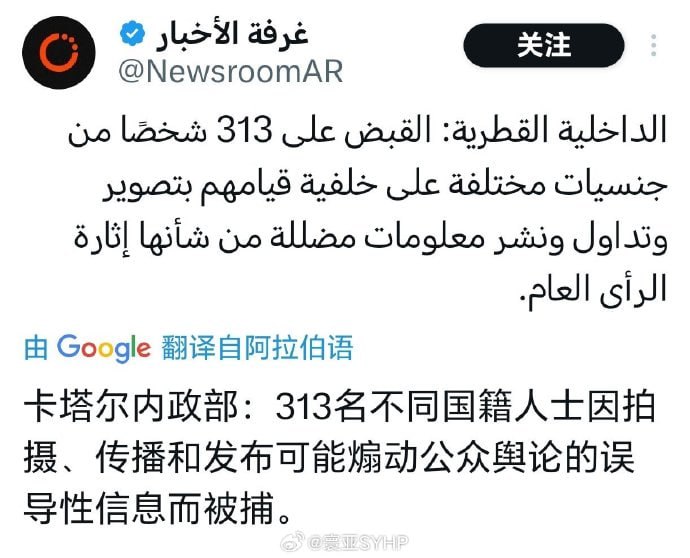 卡塔尔逮捕313名不同国籍人士，原因