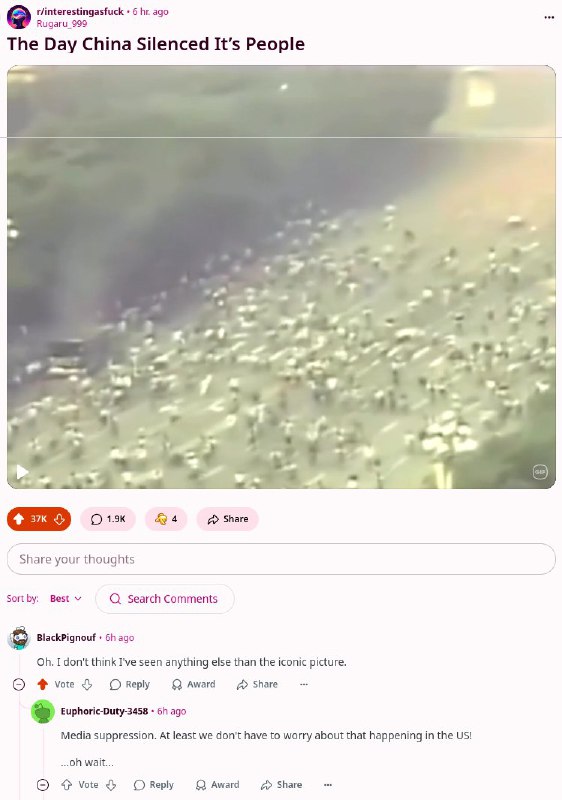 有人今天在reddit英文sub发了纪念六四的贴，结果短短6小时就收获了3万upvote,因为评论区很多美国人表达对现任政府的不满，甚至有人分享了六四历史图片的archive有人今天在reddit英文sub发了纪念六四的贴，结果短短6小时就收获了3万upvote,因为评论区很多美国人表达对现任政府的不满，甚至有人分享了六四历史图片的archive